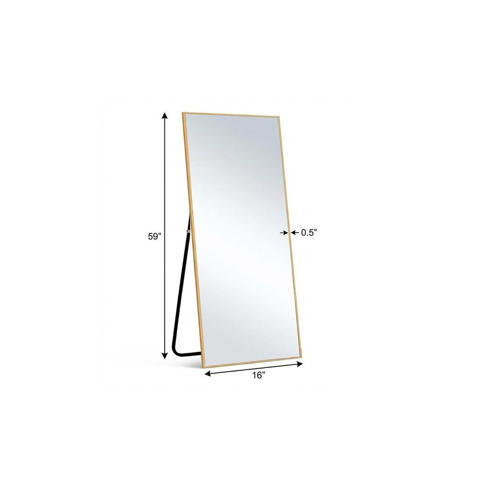 Gold Aluminum Freestanding and Wall Mounted Framed Full Length Mirror - 59-inch