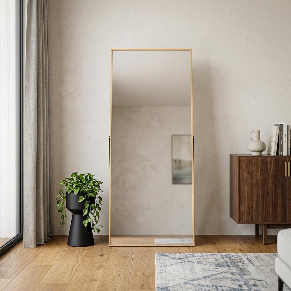 Gold Aluminum Freestanding and Wall Mounted Framed Full Length Mirror - 59-inch