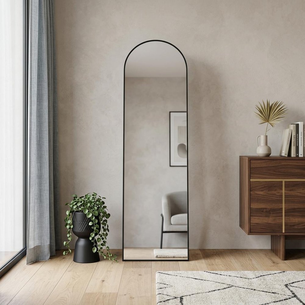 Black Aluminum Arch Freestanding and Wall Mounted Framed Full Length Mirror