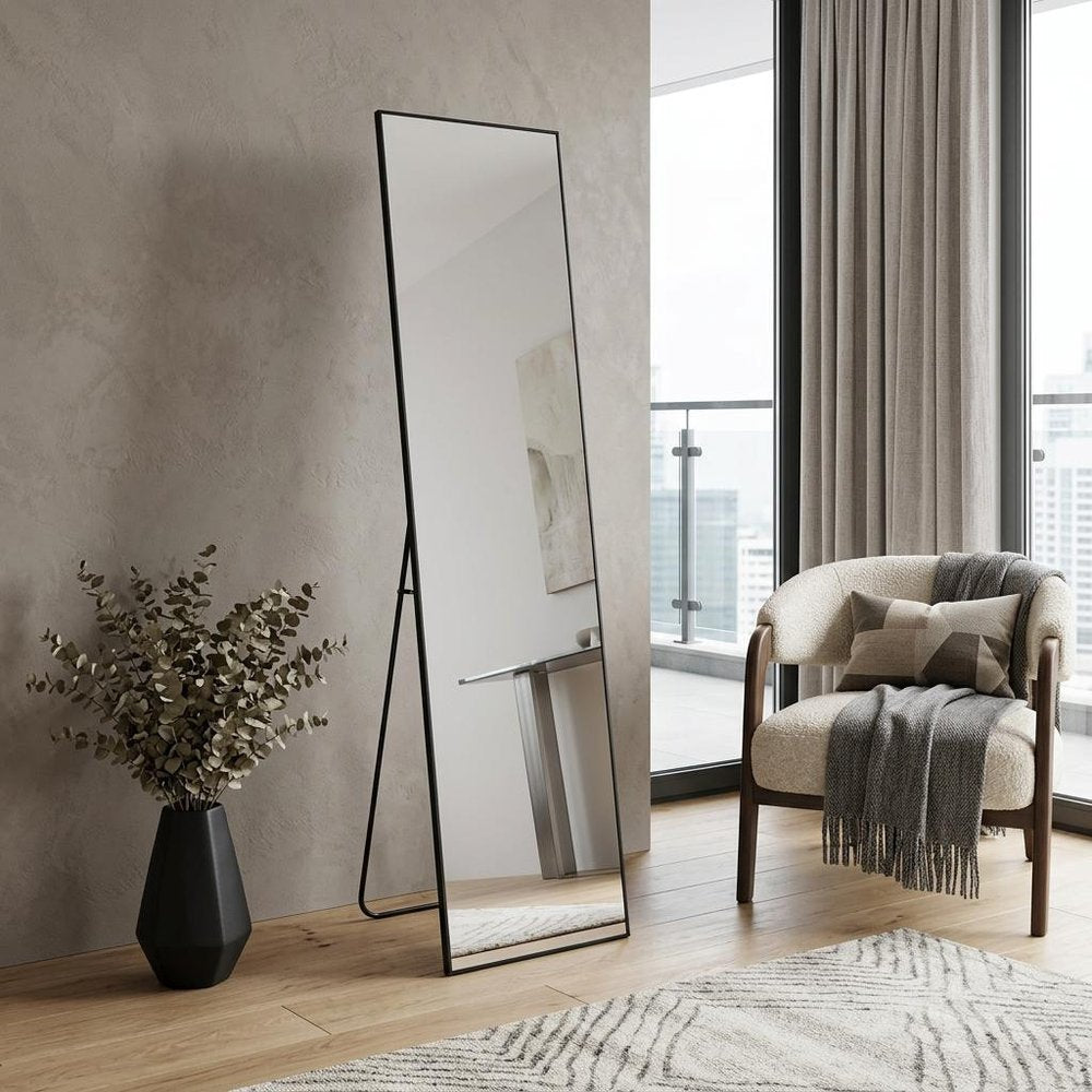 Black Aluminum Freestanding and Wall Mounted Framed Full Length Mirror - 64-inch
