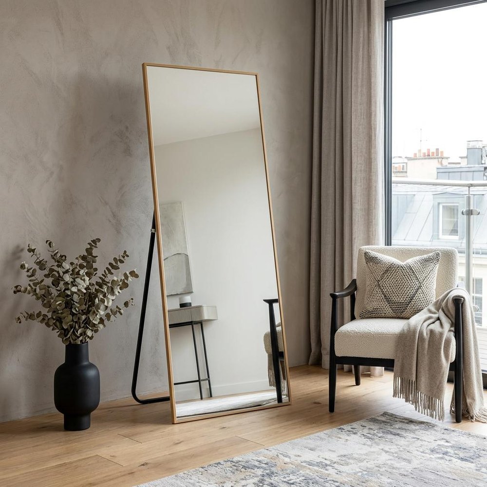 Gold Aluminum Freestanding and Wall Mounted Framed Full Length Mirror - 64-inch