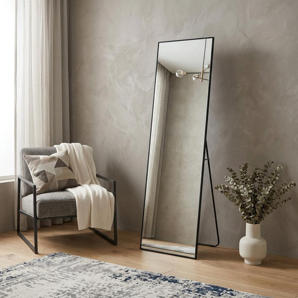 Black Aluminum Freestanding and Wall Mounted Framed Full Length Mirror - 70-inch
