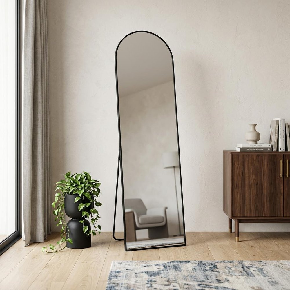 Black Aluminum Arch Freestanding and Wall Mounted Framed Full Length Mirror