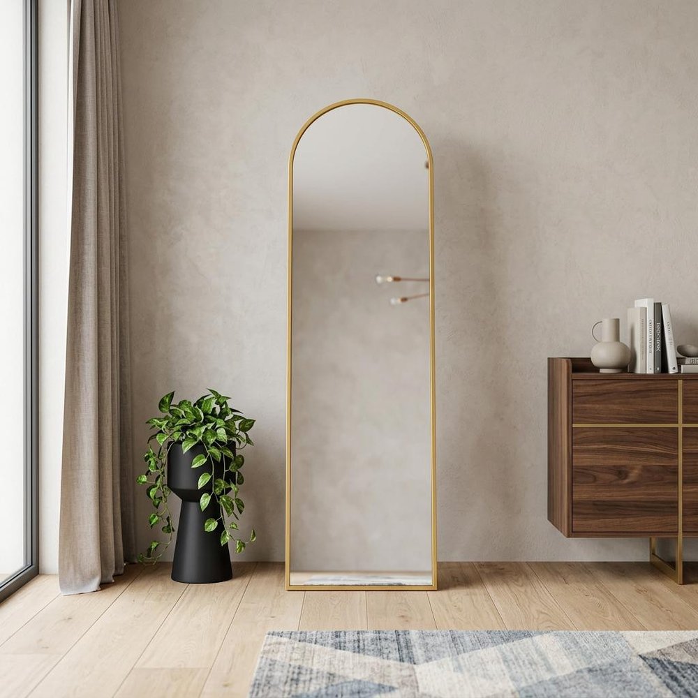 Gold Aluminum Arch Freestanding and Wall Mounted Framed Full Length Mirror
