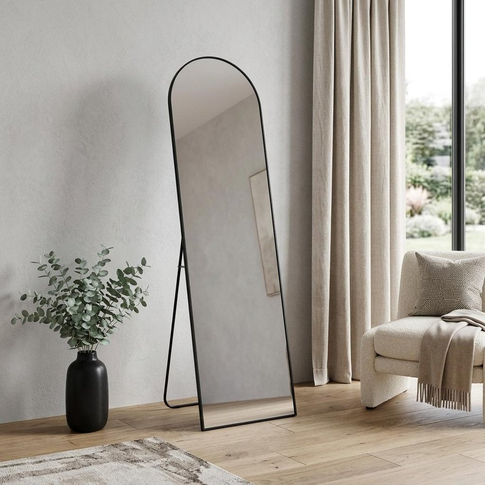 Black Aluminum Arch Freestanding and Wall Mounted Framed Full Length Mirror