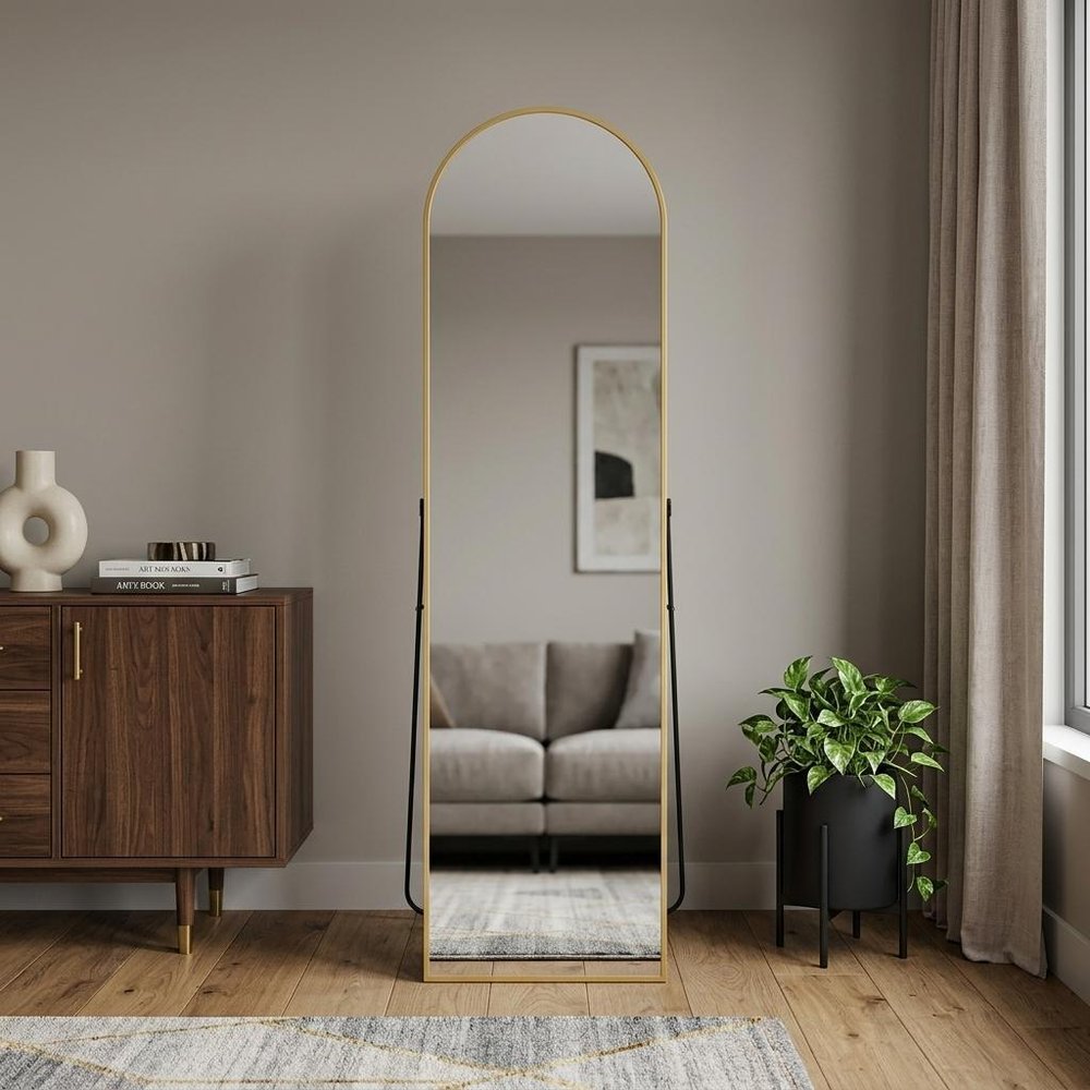 Gold Aluminum Arch Freestanding and Wall Mounted Framed Full Length Mirror