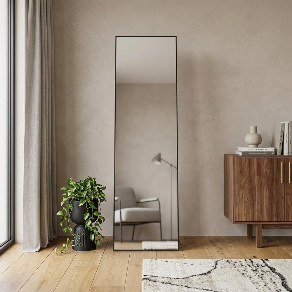 Black Aluminum Freestanding and Wall Mounted Framed Full Length Mirror - 56-inch
