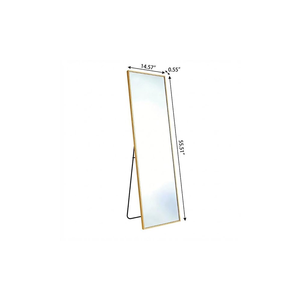 Gold Aluminum Freestanding and Wall Mounted Framed Full Length Mirror - 56-inch