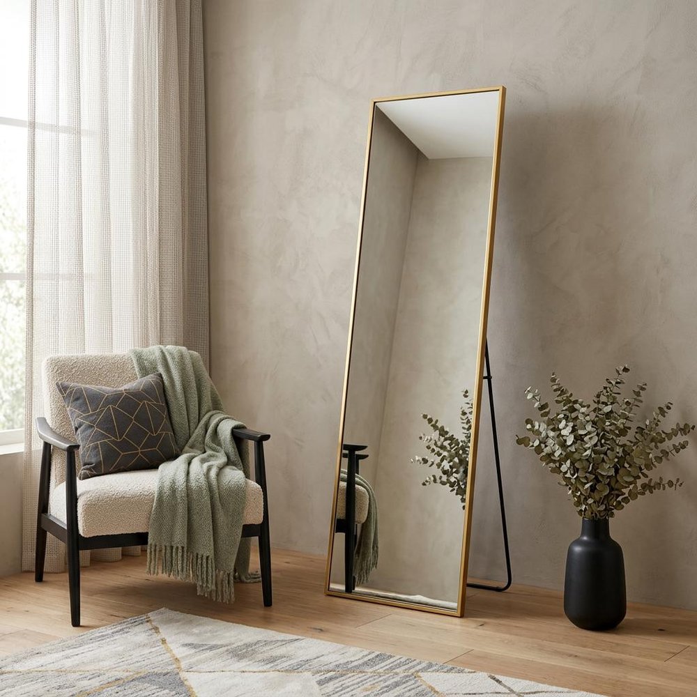 Gold Aluminum Freestanding and Wall Mounted Framed Full Length Mirror - 56-inch