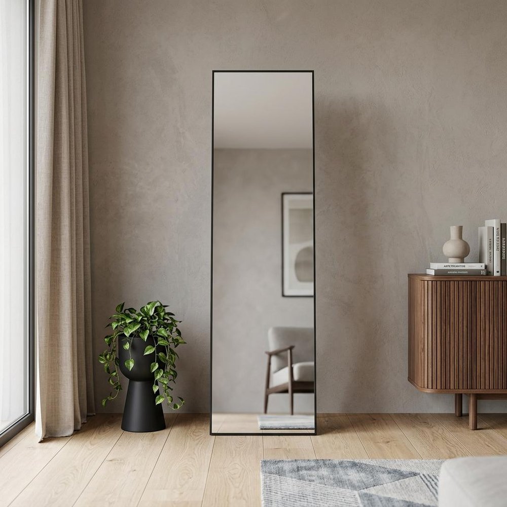 Black Aluminum Freestanding and Wall Mounted Framed Full Length Mirror - 55-inch