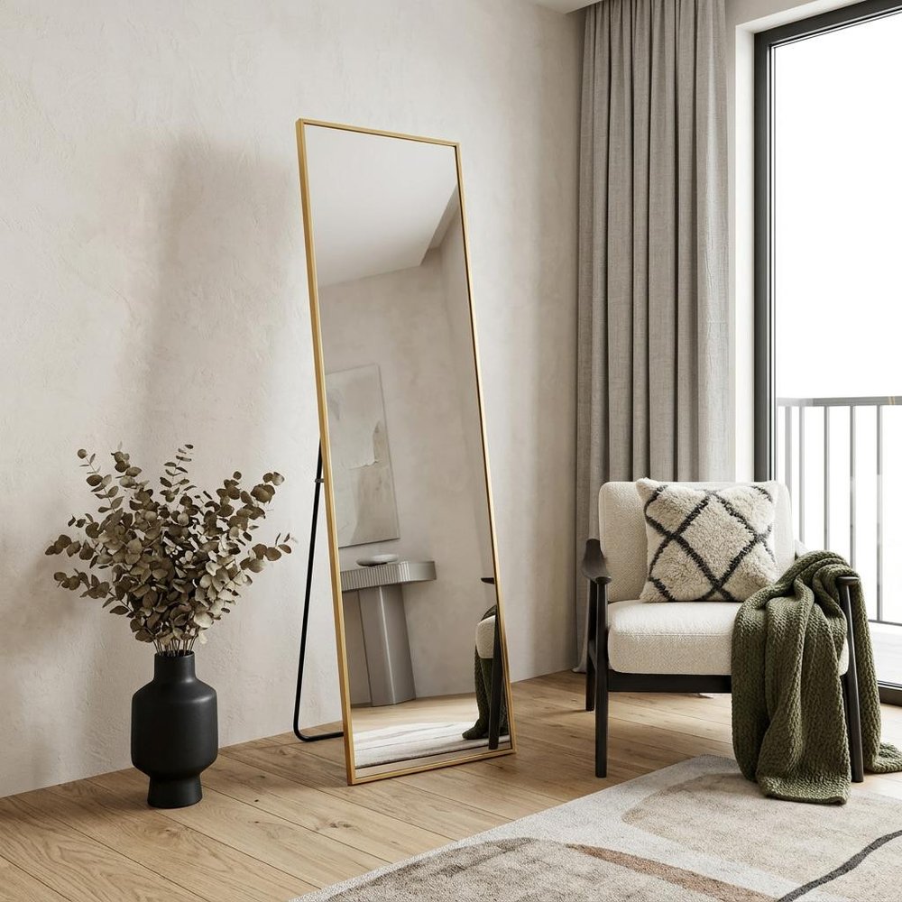 Gold Aluminum Freestanding and Wall Mounted Framed Full Length Mirror - 55-inch