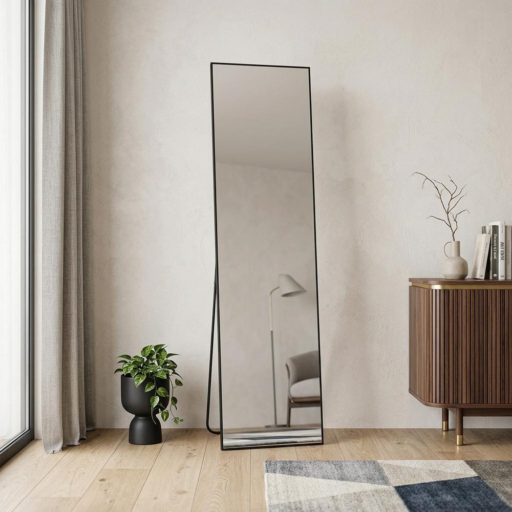 Black Aluminum Freestanding and Wall Mounted Framed Full Length Mirror - 64-inch