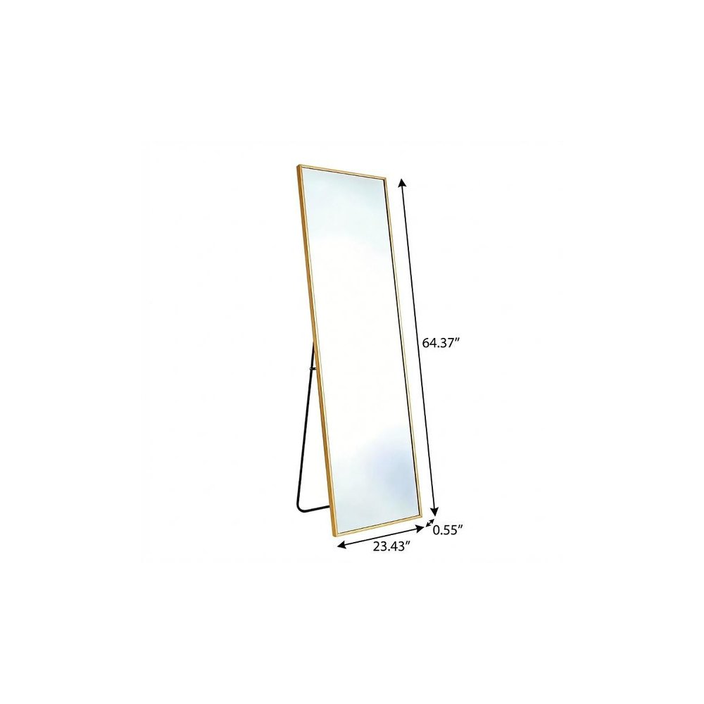 Gold Aluminum Freestanding and Wall Mounted Framed Full Length Mirror - 64-inch