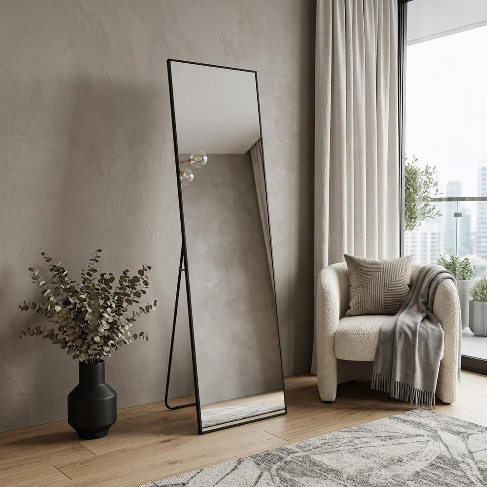 Black Aluminum Freestanding and Wall Mounted Framed Full Length Mirror - 67-inch