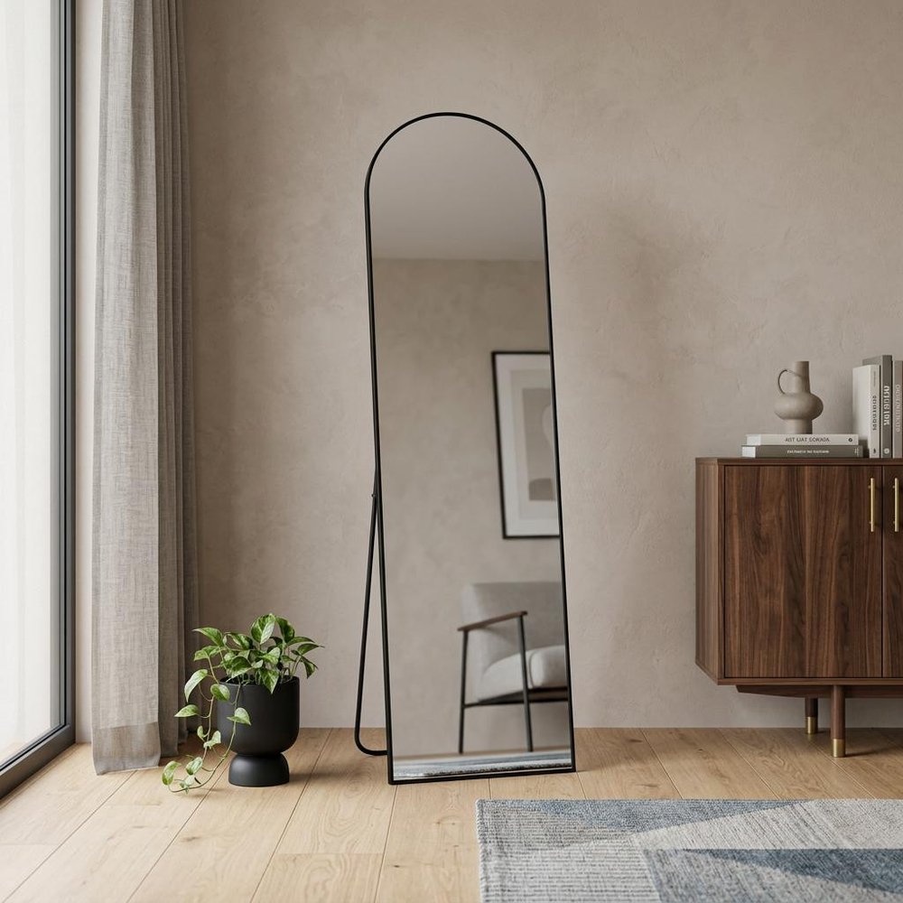 Black Aluminum Arch Freestanding and Wall Mounted Framed Full Length Mirror