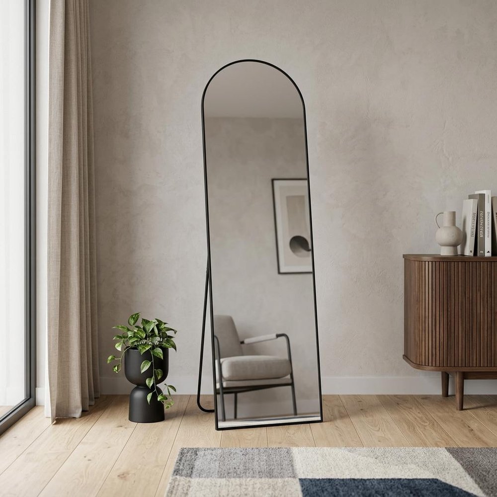 Black Aluminum Arch Freestanding and Wall Mounted Framed Full Length Mirror
