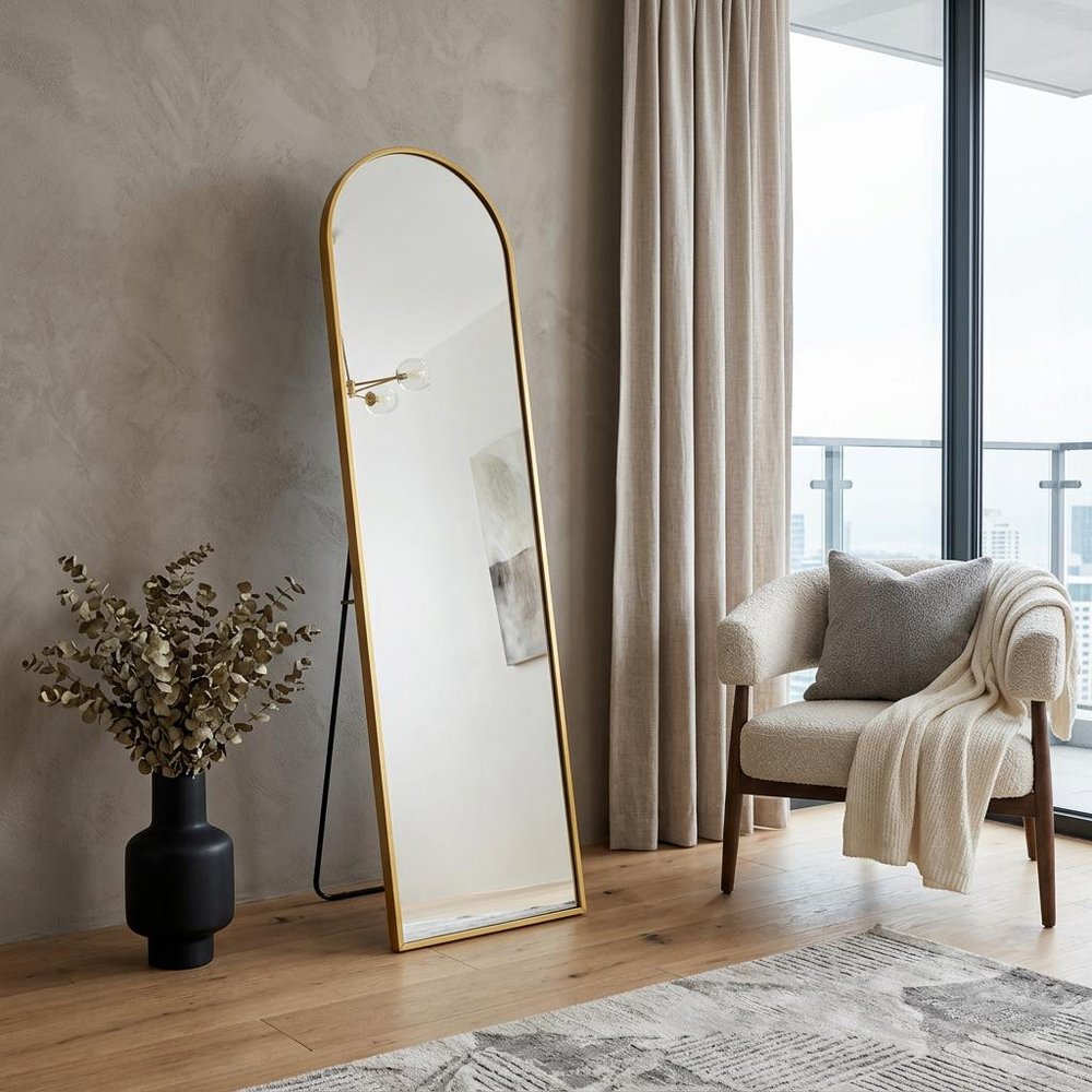 Gold Aluminum Arch Freestanding and Wall Mounted Framed Full Length Mirror
