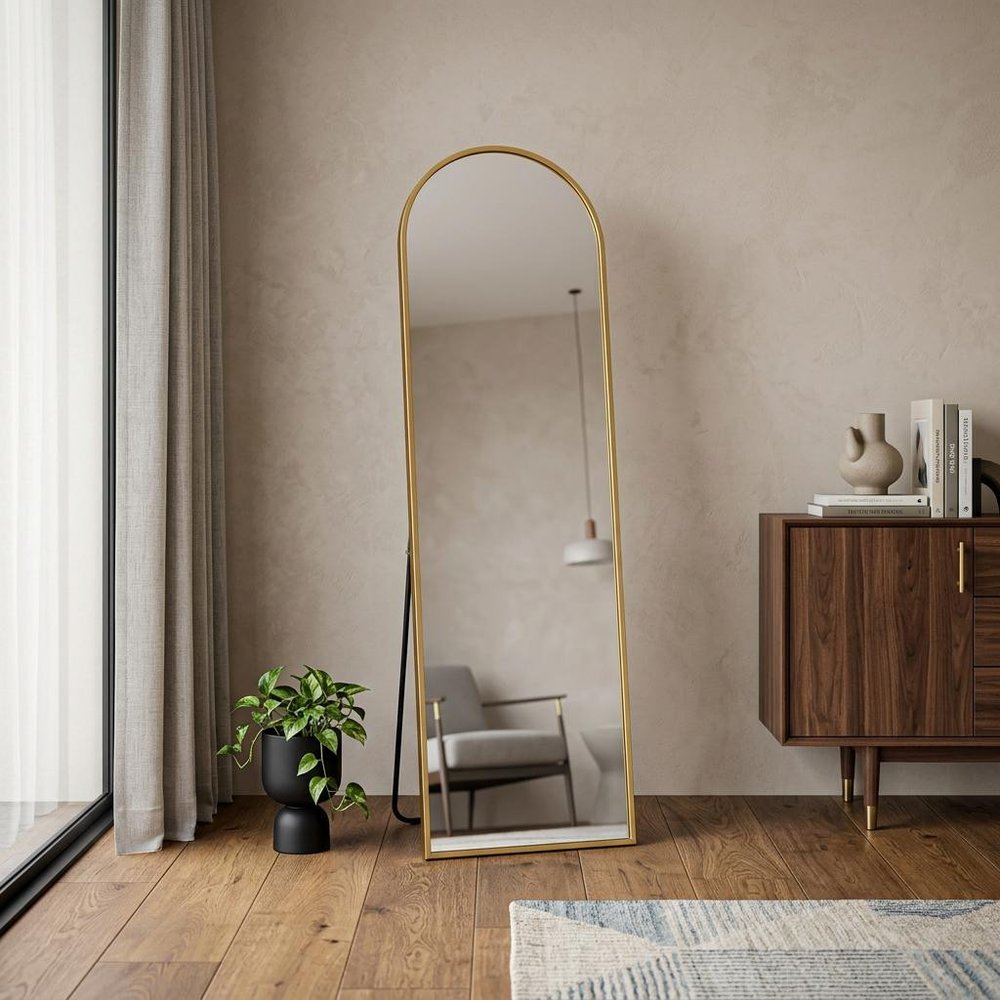 Gold Aluminum Arch Freestanding and Wall Mounted Framed Full Length Mirror