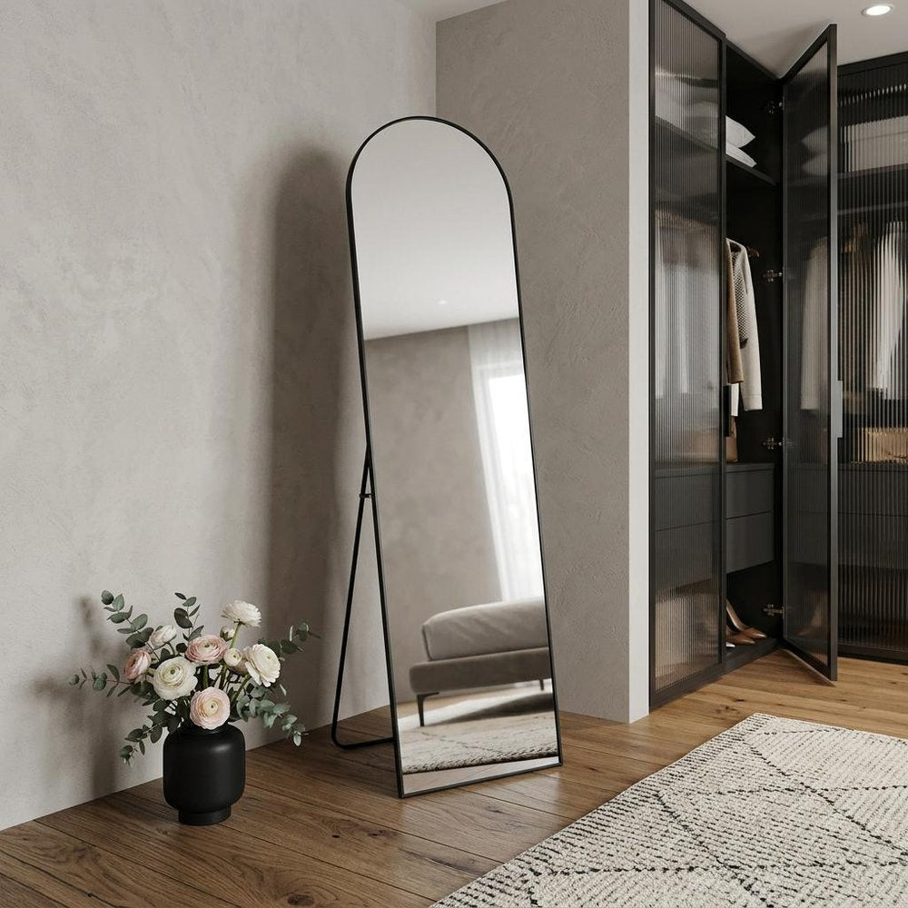 Black Aluminum Arch Freestanding and Wall Mounted Framed Full Length Mirror