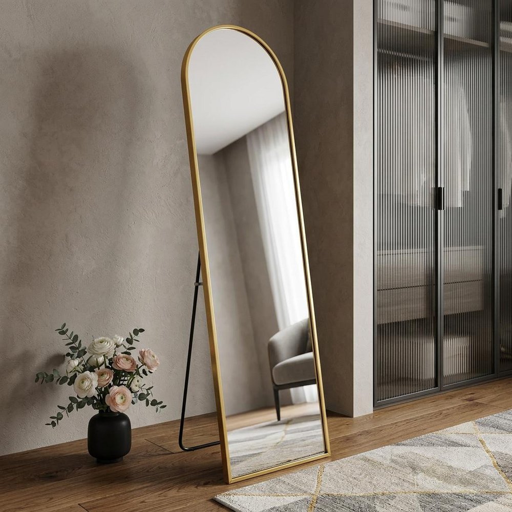 Gold Aluminum Arch Wall Mounted and Freestanding Framed Full Length Mirror