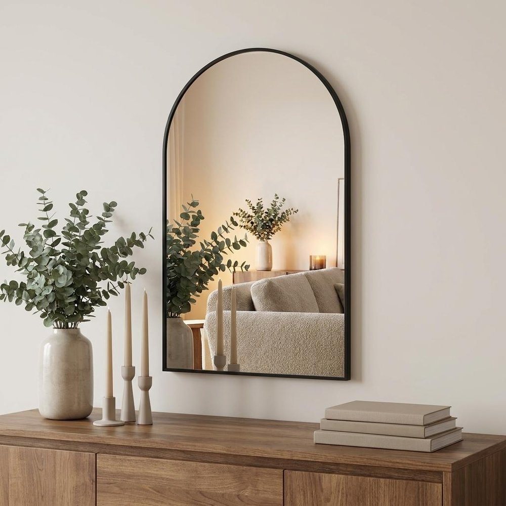 Black Aluminum Arch Framed Anti Fog Accent Mirror - 30-inch