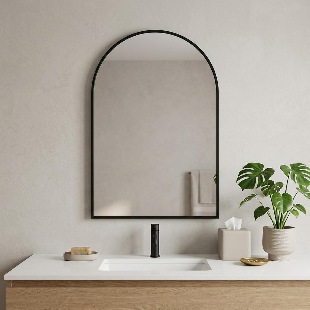 Black Aluminum Arch Framed Anti Fog Accent Mirror - 30-inch