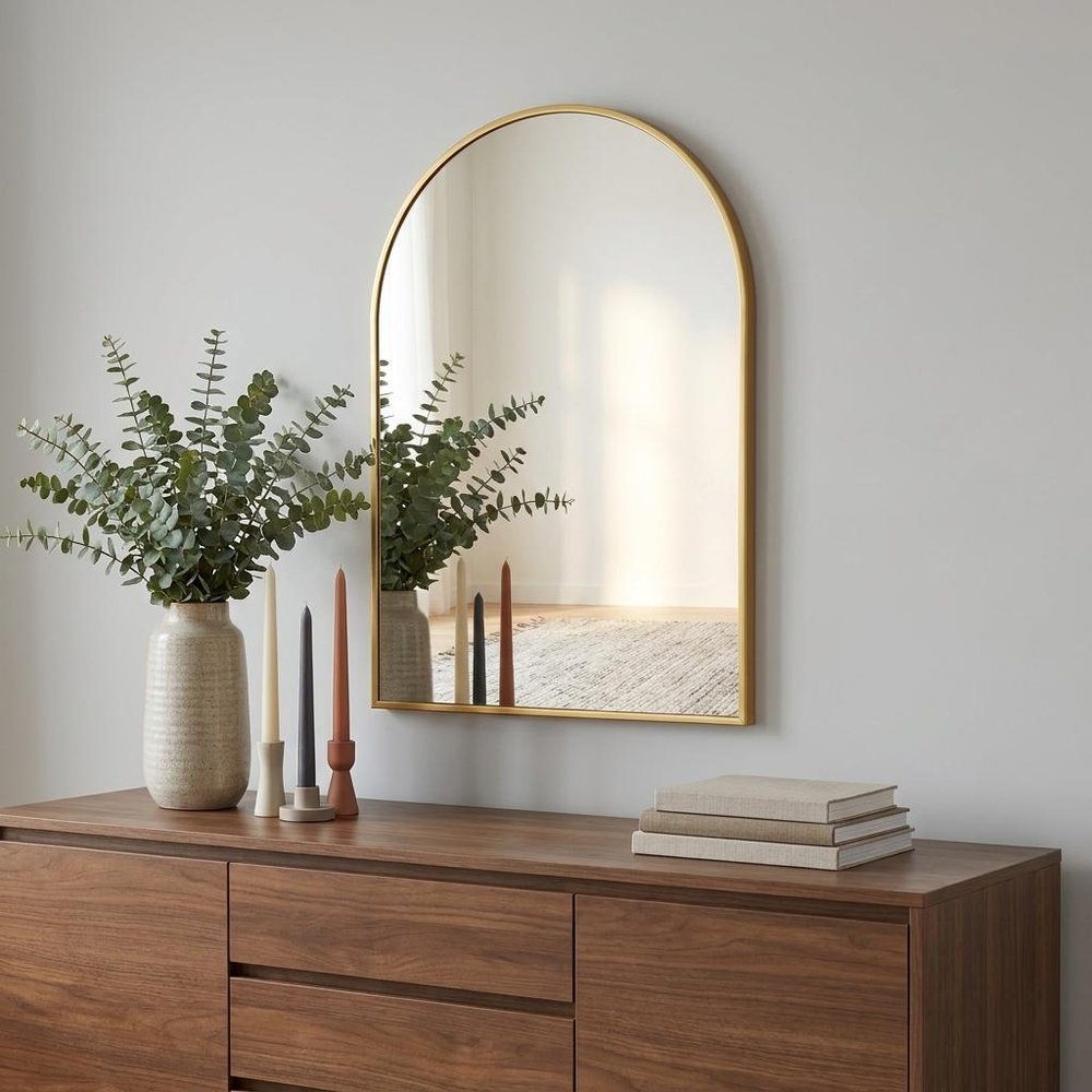 Gold Aluminum Arch Framed Anti Fog Accent Mirror - 30-inch