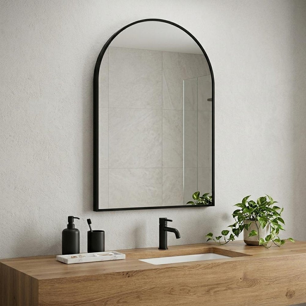 Black Aluminum Arch Framed Anti Fog Accent Mirror - 35-inch