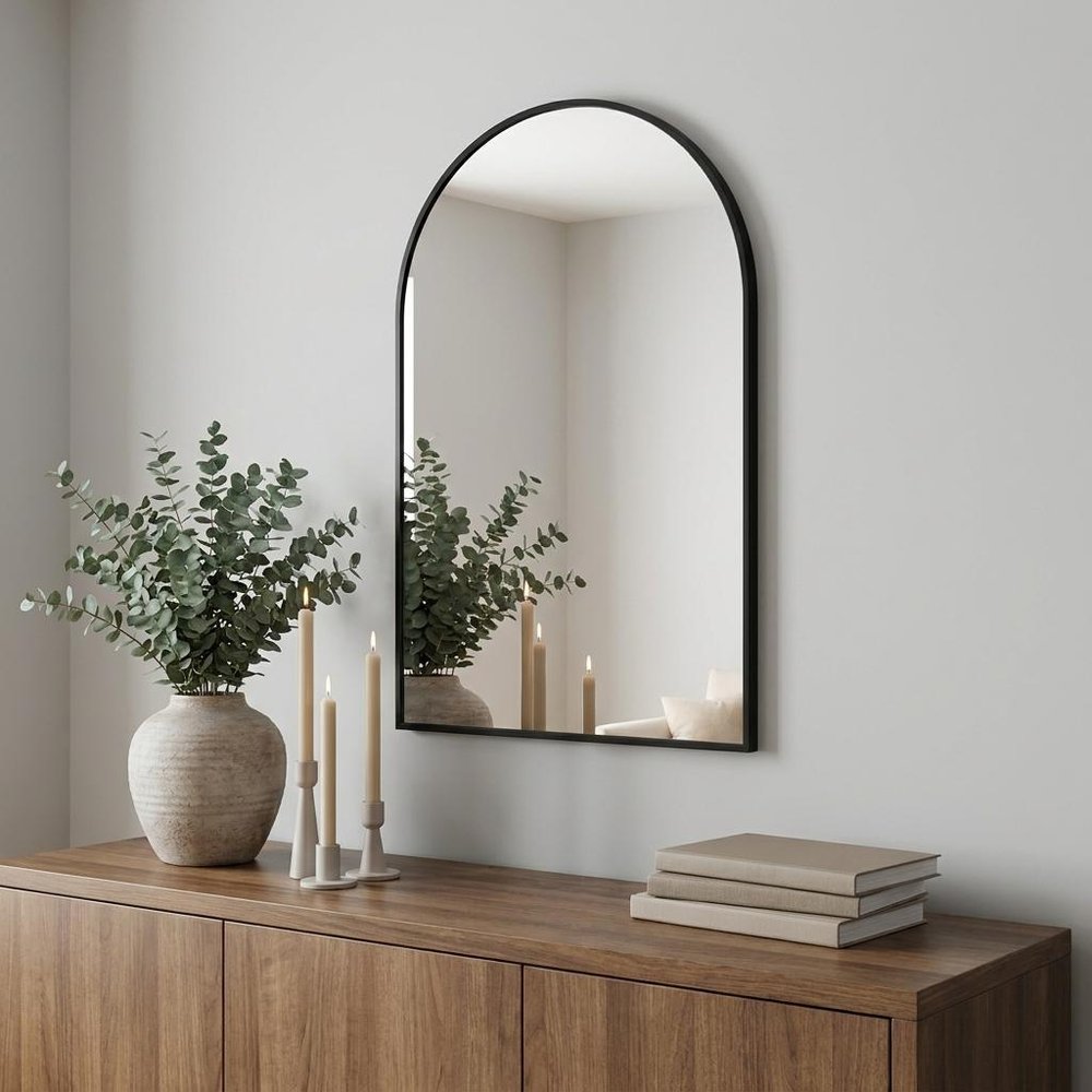 Black Aluminum Arch Framed Anti Fog Accent Mirror - 35-inch