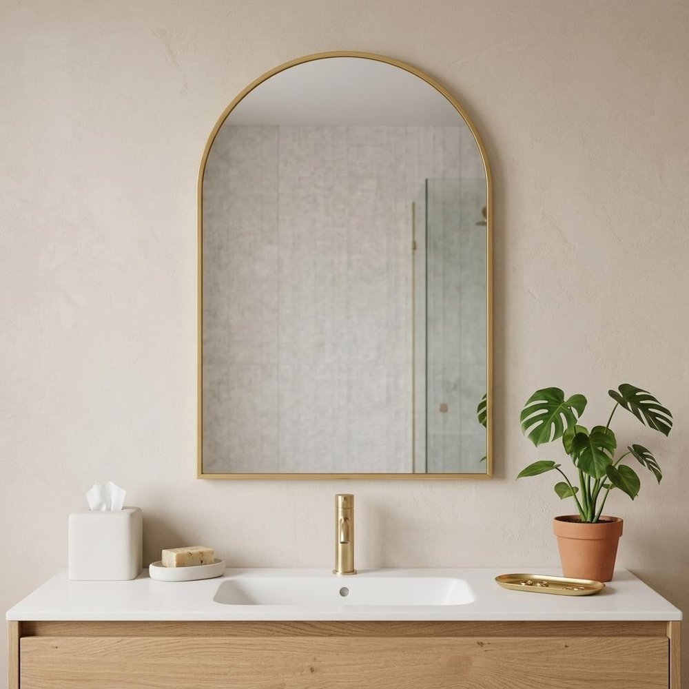 Gold Aluminum Arch Framed Anti Fog Accent Mirror - 35-inch