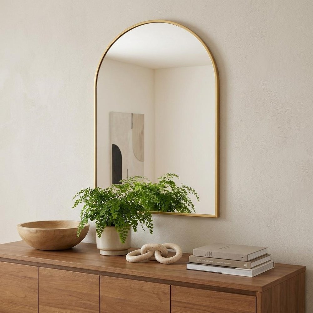 Gold Aluminum Arch Framed Anti Fog Accent Mirror - 35-inch