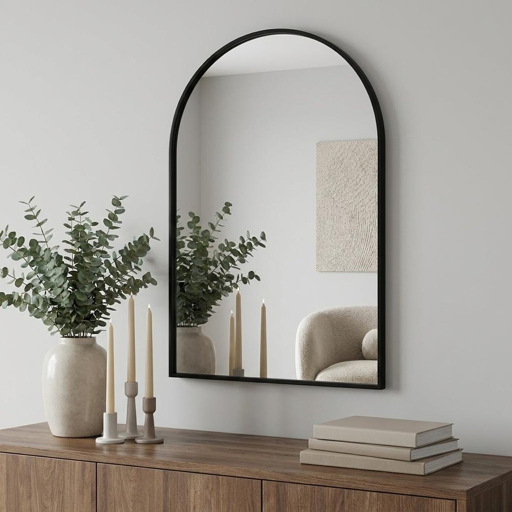 Black Aluminum Arch Framed Anti Fog Accent Mirror - 38-inch