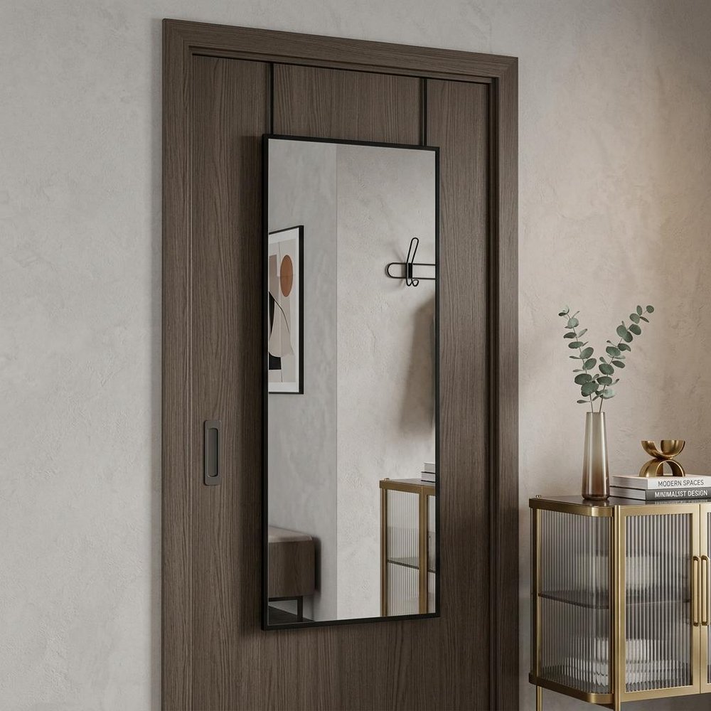 Black Aluminum Over the Door Framed Accent Mirror - 47-inch