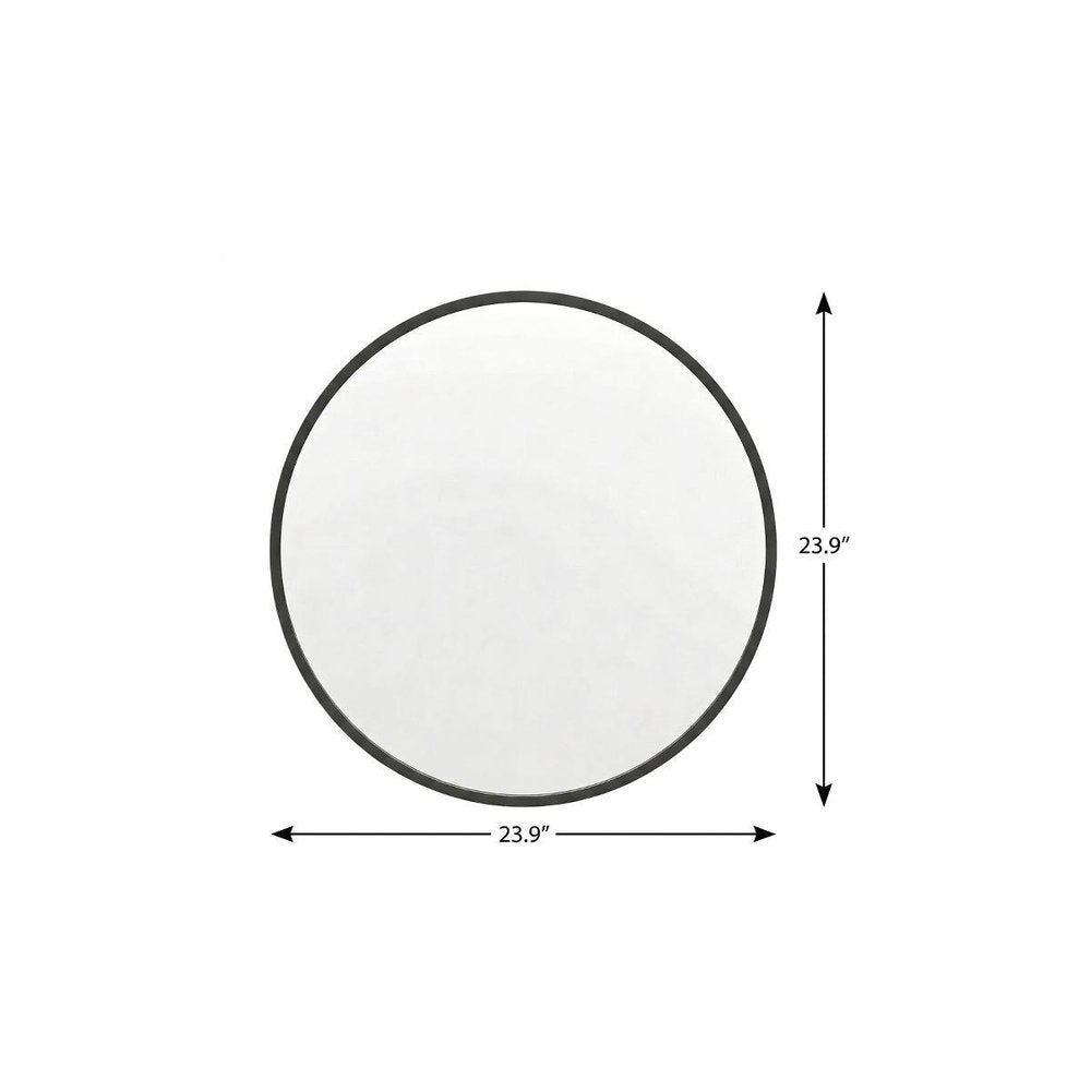 Black Aluminum Round Framed Accent Mirror - 24-inch