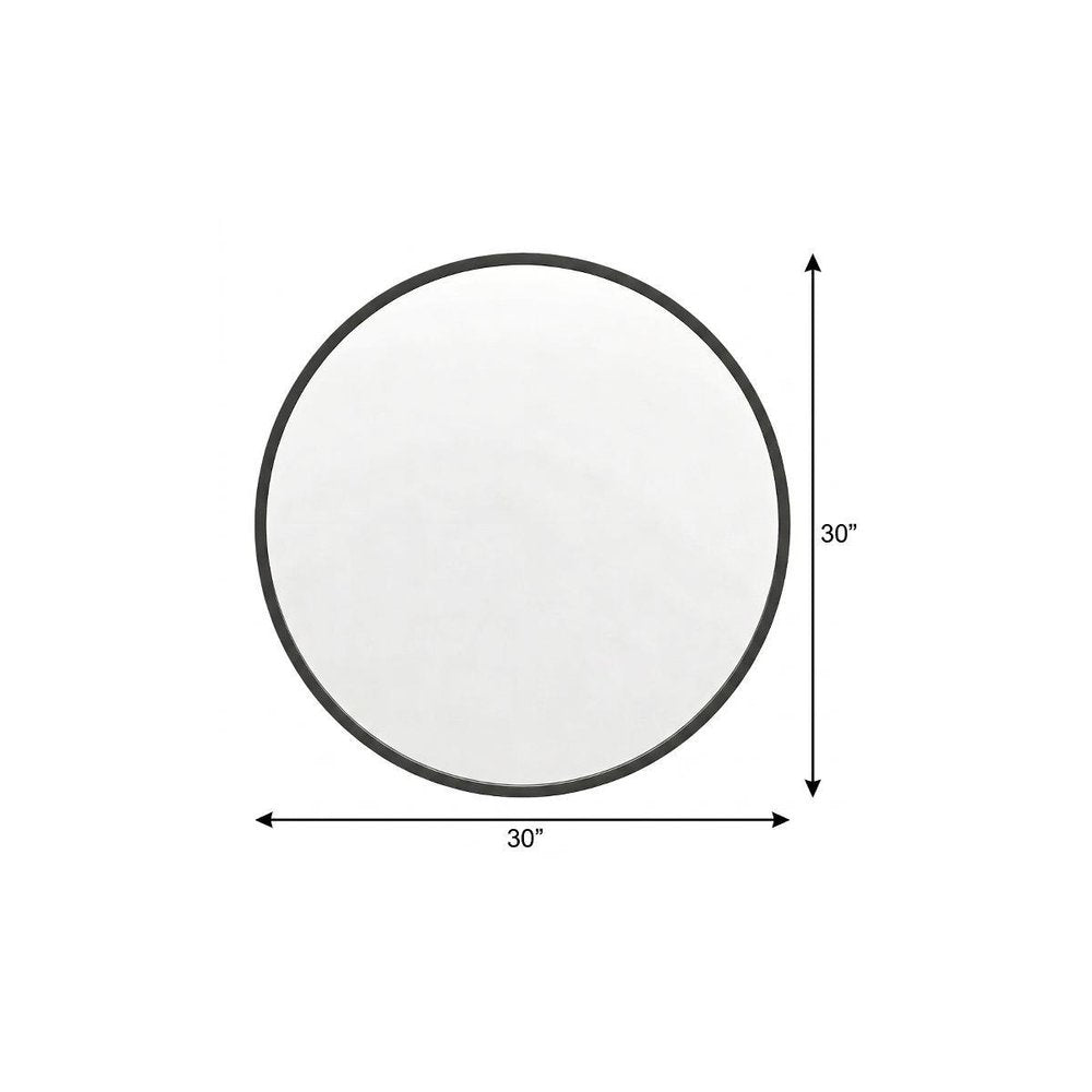 Black Aluminum Round Framed Accent Mirror - 30-inch