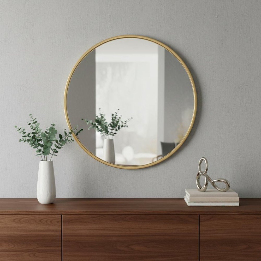Gold Aluminum Round Framed Accent Mirror - 20-inch