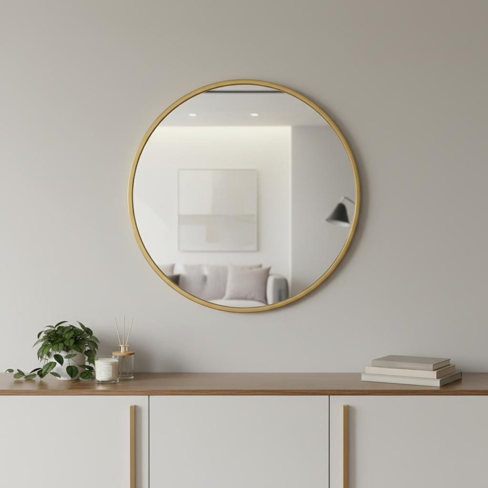 Gold Aluminum Round Framed Accent Mirror - 24-inch