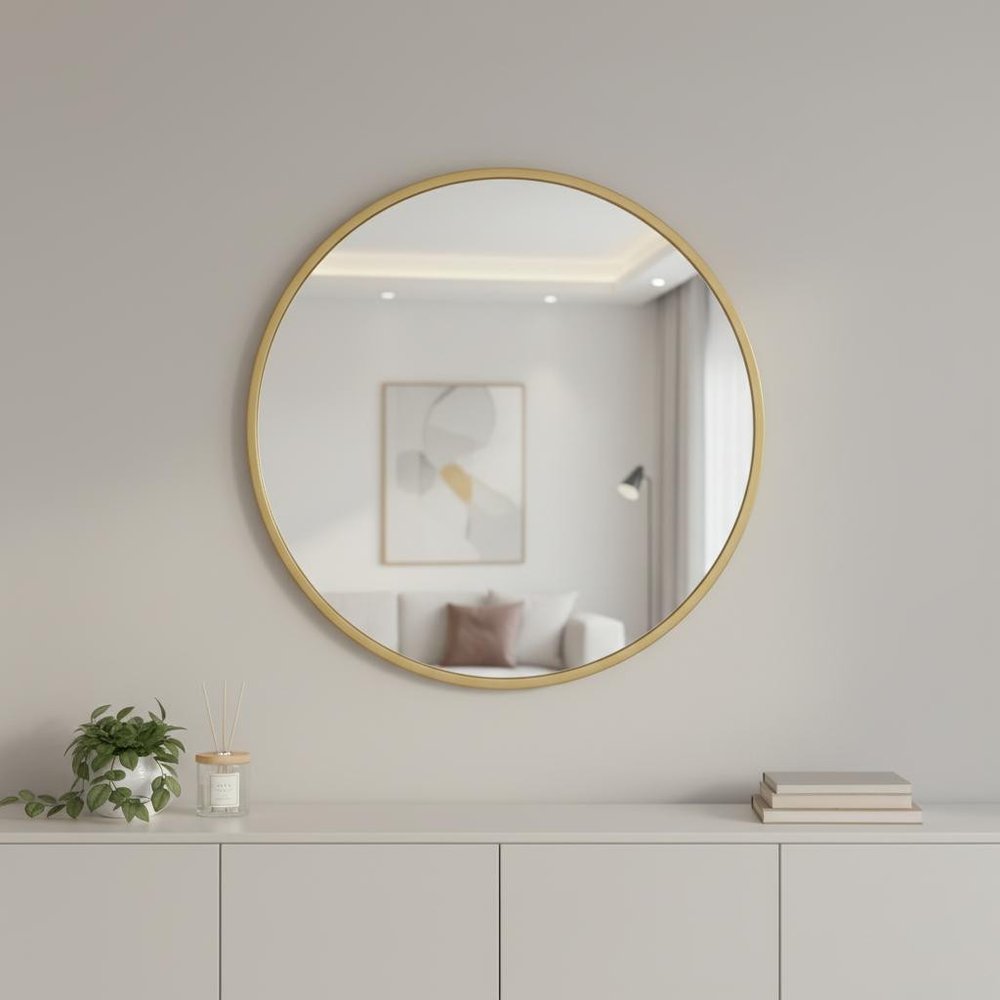 Gold Aluminum Round Framed Accent Mirror - 30-inch