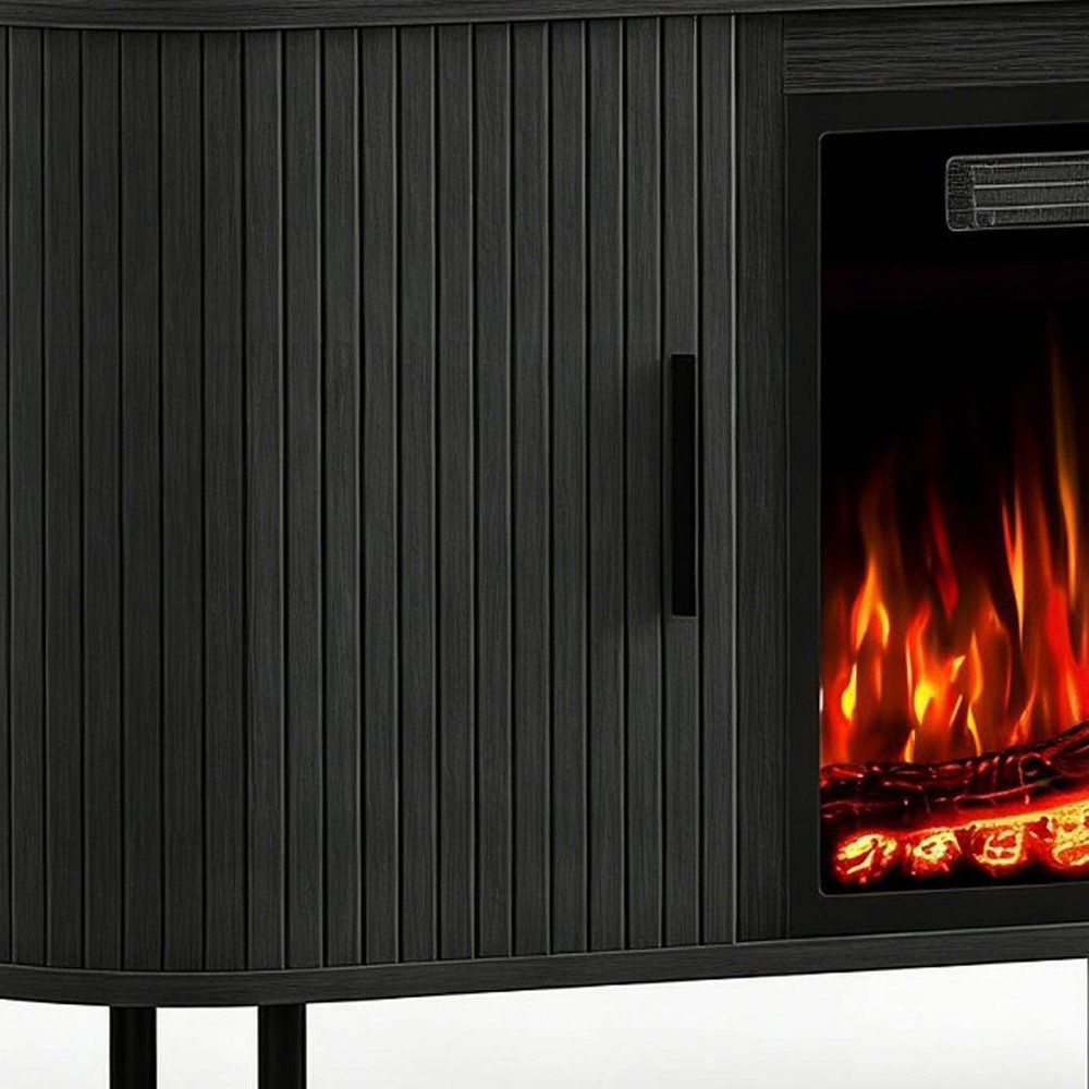 Black Wood Fireplace Entertainment Center with Fireplace - 65-inch