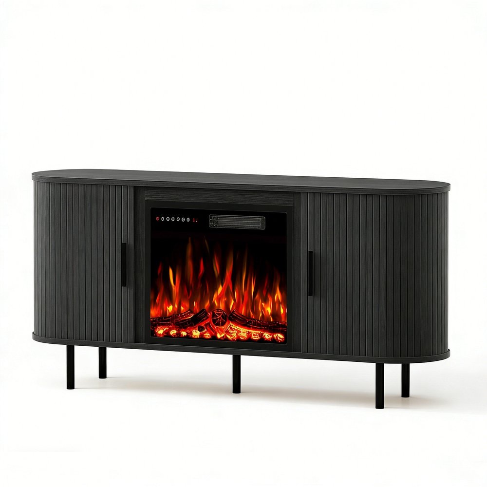 Black Wood Fireplace Entertainment Center with Fireplace - 65-inch