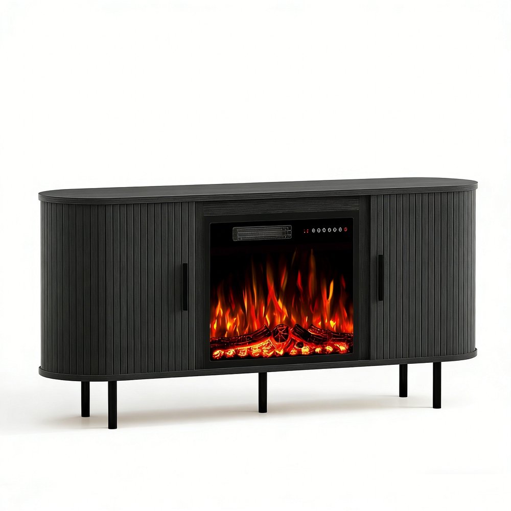 Black Wood Fireplace Entertainment Center with Fireplace - 65-inch