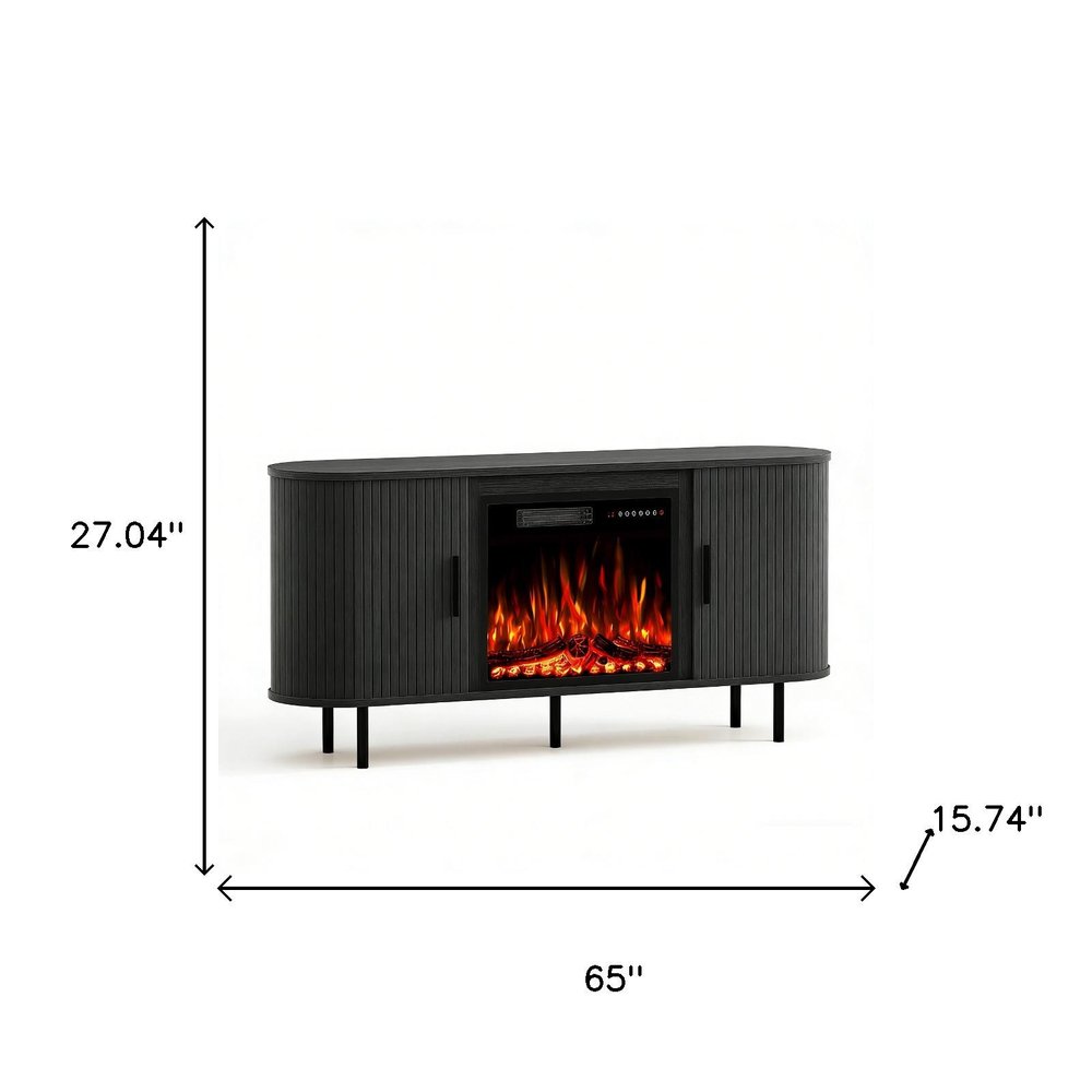 Black Wood Fireplace Entertainment Center with Fireplace - 65-inch