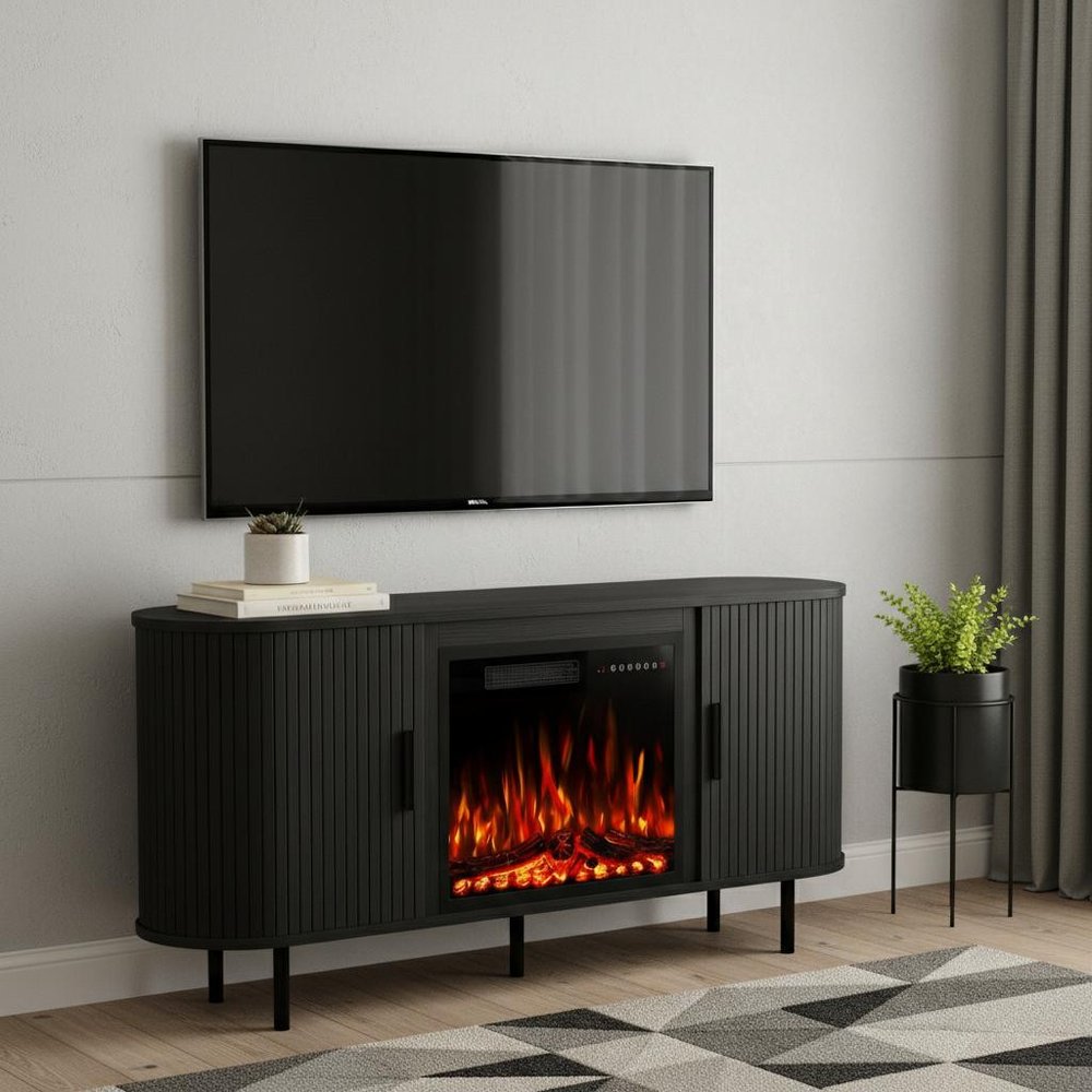 Black Wood Fireplace Entertainment Center with Fireplace - 65-inch