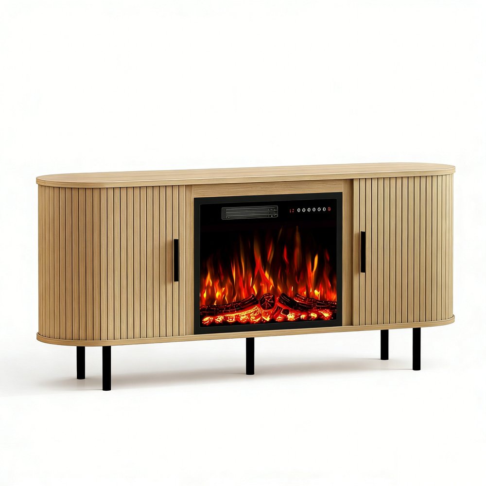 White Wood Fireplace Entertainment Center with Fireplace - 65-inch