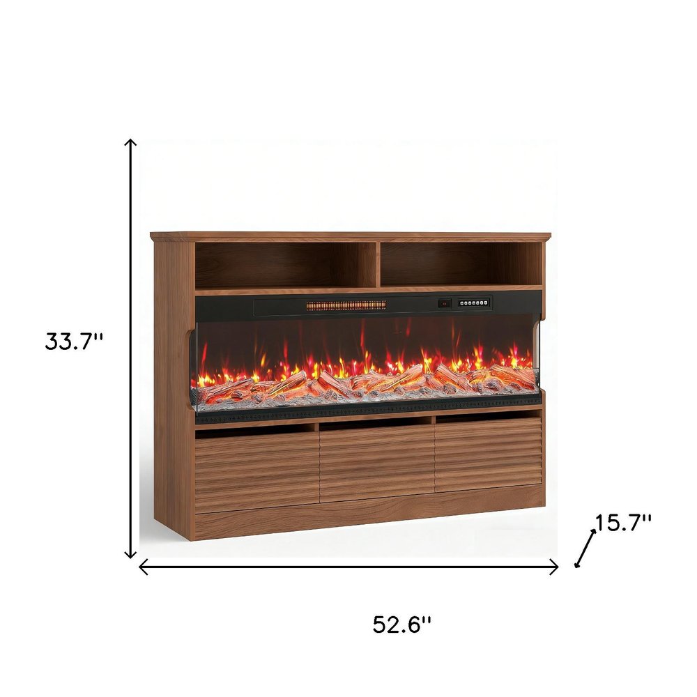 Brown Wood Fireplace Entertainment Center with Fireplace - 53-inch