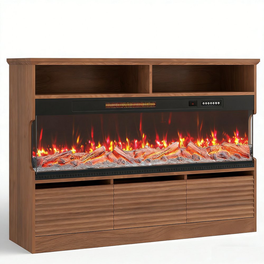 Brown Wood Fireplace Entertainment Center with Fireplace - 53-inch