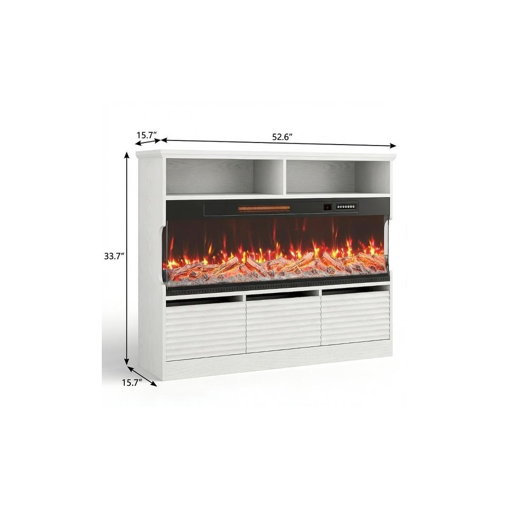 White Wood Fireplace Entertainment Center with Fireplace - 53-inch