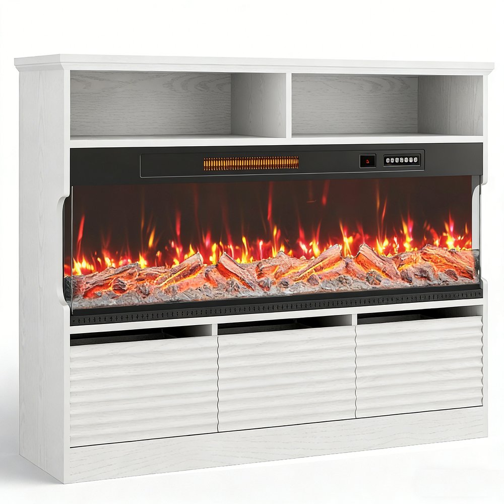 White Wood Fireplace Entertainment Center with Fireplace - 53-inch