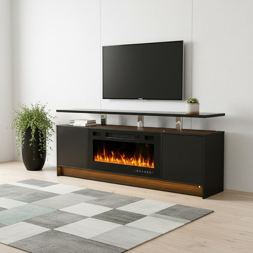 Black Wood Fireplace Entertainment Center with Fireplace - 70-inch