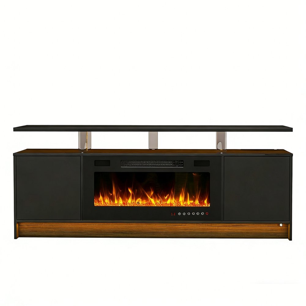 Black Wood Fireplace Entertainment Center with Fireplace - 70-inch